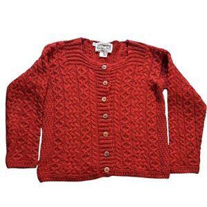 Vintage Aran Sweater Market Merino Wool Washable Button Down Cardigan Y2K Red XS